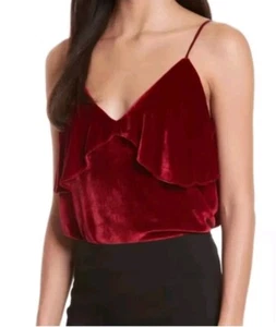 Alice + Olivia Vanessa Ruffle Velvet Camisole Size XS Red Holiday Glam - Picture 1 of 11
