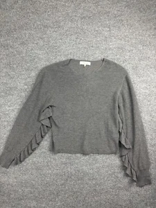 John + Jenn Sweater Women's Small Gray Wool Blend Ruffle Sleeve Pullover - Picture 1 of 7