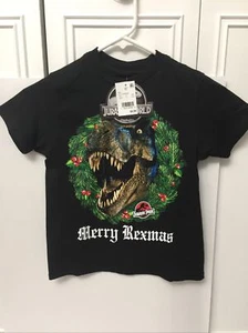 JURASSIC WORLD MERRY REXMAS BLACK Shirt X-Small Boys Dino Christmas NWT - Picture 1 of 4