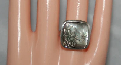 Silpada Sterling Silver Etched Black Lip Shell Fern Leaf Ring R2389 Size 6 - Image 1 of 4