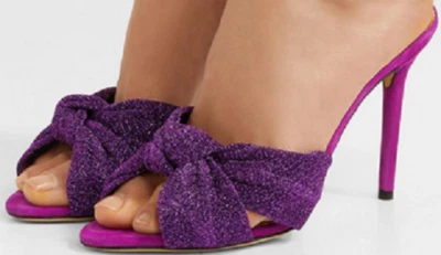 New CHARLOTTE OLYMPIA Lola Purple Knot Textured Lamé Suede Mules Size 37 ($600) - Imagem 1 de 4