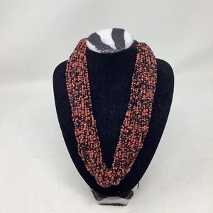 Womens Beaded Necklace Orange And Black Multi Strand  - Picture 1 of 3