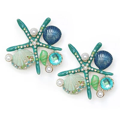 Broche Estrella de Mar Estrella de Mar Azul Verde Concha Perla Playa Brillo Náutico Prendedor 2 un. Foto 1 de 4