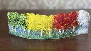 Pannello artistico paesaggio vetro fuso firmato - alberi stagionali colorati - larghezza 6,5" - Foto 1 di 9