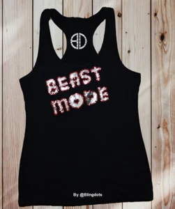 Women's Beast Mode Workout Bling Racerback Gym Tank Top Sparkly Cross training - Picture 1 of 7