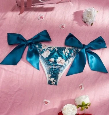 Mujer Sexy Estampado Floral Sensación Sedosa Satén Corbata Lateral Bragas Sissy TV CD Foto 1 de 4