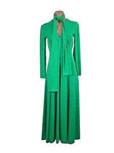 Victor Costa Vintage 60s 70s Kelly Green V-Neck Long Sleeve Maxi Dress Size 6 - Picture 1 of 10