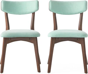 Christopher Knight Home Chazz Mid-Century Fabric Dining Chairs with Natural Waln - Picture 1 of 9