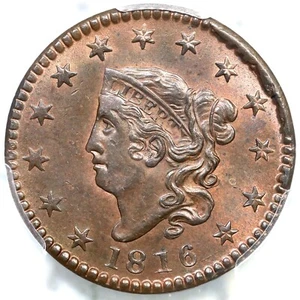 1816 N-2 R-1 PCGS MS 64 BN CAC Matron or Coronet Head Large Cent Coin 1c - Picture 1 of 3