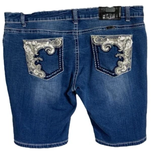 Bermudas de mezclilla elásticas Outback Wmn talla 18 W100 cm tiro medio brillantes bolsillos azules - Imagen 1 de 14