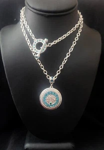 HEIDI DAUS "Sophisticated Swag" Chain Crystal Pendant Necklace - Blue/Silver NIB - Picture 1 of 8