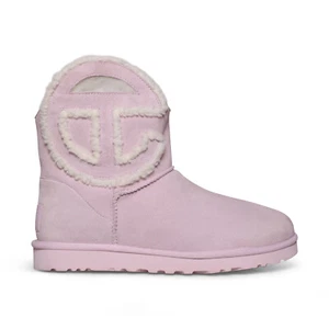 UGG X TELFAR LOGO MINI PINK SUEDE SHEARLING ALL GENDER BOOTS SIZE US M13/W14 NEW - Picture 1 of 5