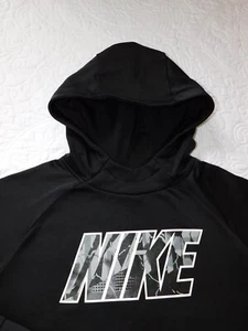 NIKE ― Boys L Large ― DRI-FIT Black/White Logo Pullover Hoodie Sweatshirt #CK11 - Picture 1 of 4