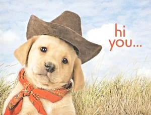 Artist: John Daniels Brown Cowboy Dog Hat Red Bandana Blank Greeting Card - Picture 1 of 3