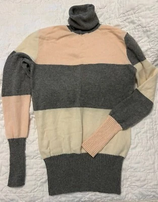 Theory 100% Cashmere Grey & Pink Stripe Turtleneck Sweater Size S Small - Image 1 of 2