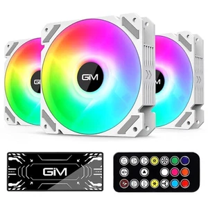 RGB Case Fans, 3 Pack White 120mm Quiet Computer Cooling LED, Speed Adjustable - Photo 1/5