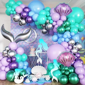 Mermaid Balloon Garland Kit, 117Pcs Little Mermaid Balloon Arch with Purple Gree - Picture 1 of 27