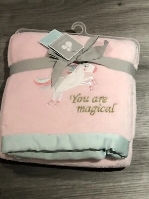 Cobertor Just Born Baby Girl You are Magical unicórnio lã borda de cetim aquático novo - Imagem 1 de 4