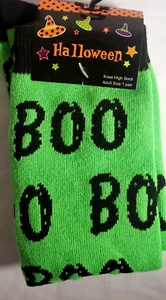 Calcetines altos de rodilla verde ""BOO"" de Halloween - ADULTO - talla única - Imagen 1 de 1