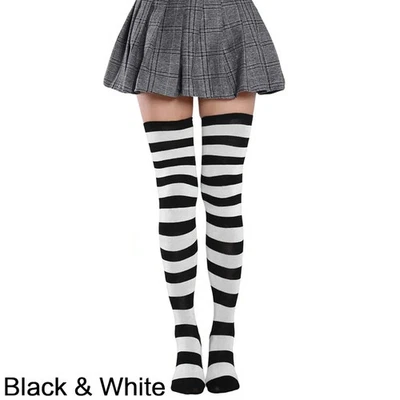 Women Cotton Knit Striped Over Knee Long Thigh High Casual Christmas Stockings - Image 1 of 4