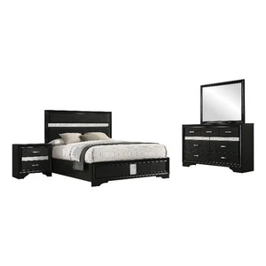 Coaster Miranda 4-Piece Contemporary Wood Queen Bedroom Set in Black - Picture 1 of 20