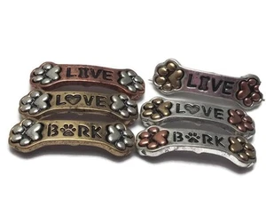 2 Hole Slider Beads (Qt 6) "Live, Love Bark" Mix Metals Beads Silver for - Picture 1 of 1