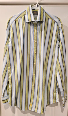 Vestido casual THOMAS DEAN masculino manga longa listrado com botões 100% algodão - Imagem 1 de 4