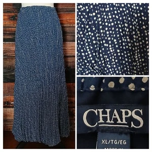 NWT Chaps Maxi Skirt XL Hazy Night Navy Dot Pleated Chiffon Lined Stretch $79 - Picture 1 of 10