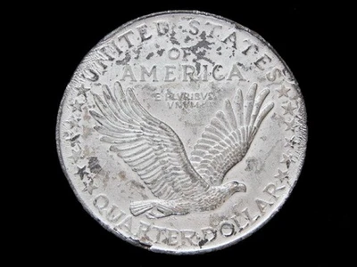 NE25154 VINTAGE AÑOS 70 **REVERSO DE CUARTO DE DÓLAR DE LIBERTAD** HEBILLA DE CINTURÓN ARTE MONEDA Foto 1 de 2