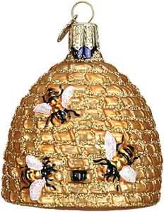 Biene Skep Glas mundgeblasen Ornament für Weihnachtsbaum, Handarbeit Weihnachtsdeko - Bild 1 von 4