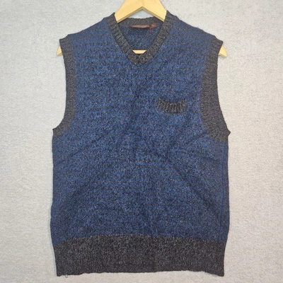 De Colección Chaps Ralph Lauren Suéter Chaleco Para Hombres Grande Azul 100% Lana Shetland Geométrico Foto 1 de 4