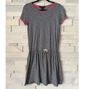 POLO RALPH LAUREN Girls Navy White Stripe Pink Accent Cotton Dress 16/18 Preppy - Picture 1 of 5