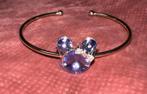 Minnie Mouse Purple Gem Gold Accent Cuff Bracelet With Diamond Chips In Her Bow