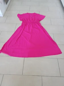 Damen Maxi Sommerkleid 3xl leuchtendes Pink großer Ausschnitt Taillien-Gummig - Bild 1 von 5