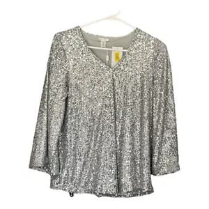SPENSE TOP LENTEJUELAS PLATEADAS FLUIDO LENTEJUELAS BRILLANTES MUJER TALLA PEQUEÑA NUEVO CON ETIQUETAS - Imagen 1 de 7