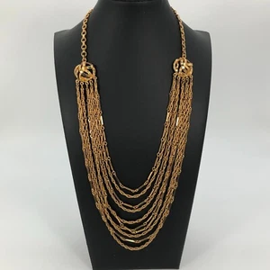 Vintage Victorian Revival Multi Strand Festoon Style Necklace Gold Tone Estate - Picture 1 of 8