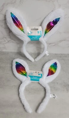 Lote 2 diademas de conejito piel sintética brillante arco iris orejas descontinuadas comodidad NUEVO conejo Foto 1 de 4