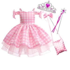 Girls Halloween Costume Pink Barbi Dress Birthday Party Princess Set - Picture 1 of 24