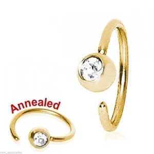 Nose Hoop Split Ring Annealed w/Clear 4mm Ball Gold IP 20 Gauge 5/16"  - Picture 1 of 4