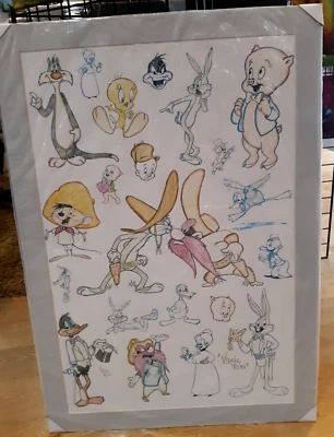 Vtg Looney Tunes Virgil Ross Print Double Signed Matted Yosemite Sam Bugs Bunny - Image 1 of 4