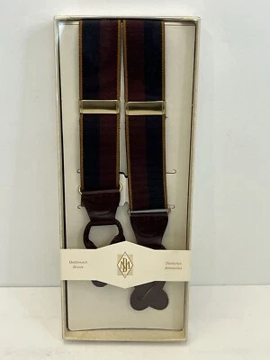 Martin Dingman Azul Granate Dorado Rayas Hombres Lujo Cuero Tirantes Tirantes Foto 1 de 4