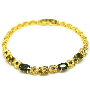 Gemstone Fancy Color Sapphire Bracelet 7.5" 925 Sterling Silver 18K Gold - Picture 1 of 5