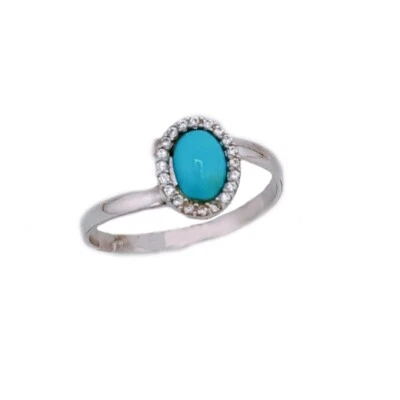 Anello donna argento 925 regolabile turchese ovale e pietre bianche artigianale - Immagine 1 di 4