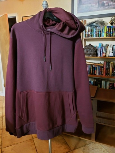 VETEMENTS Felpa Russell uomo XL con cappuccio pile premium marrone bordeaux pochette pullover