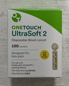 ONE TOUCH UltraSoft 2 100 Disposable Lancets, Less Pain Fine 30 Gauge, Exp 07/28 - Picture 1 of 1