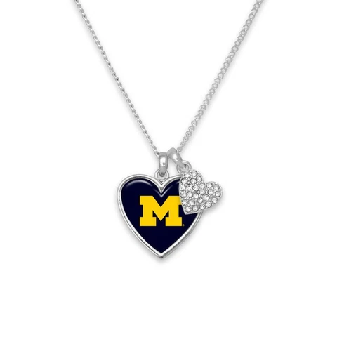 Michigan Wolverines Amara Silver Crystal Heart Chain Necklace Jewelry Gift UM Cover