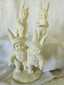 3 1996 Snowbabies Sitting Birthday Present Cake Roller Skate Skating Pink Bunny - Picture 1 of 11