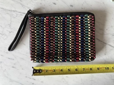 Muñequera grande Patricia Nash azul bosque madera cuentas Casssini cuero negro  Foto 1 de 4