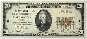 1929 U.S. National $20 Kalamazoo, MI Currency Note - VF - Picture 1 of 6