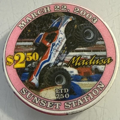 Sunset Station Monster Jam Grave 2003 $2,50 límite 750 chip de casino Henderson Nevada Foto 1 de 3